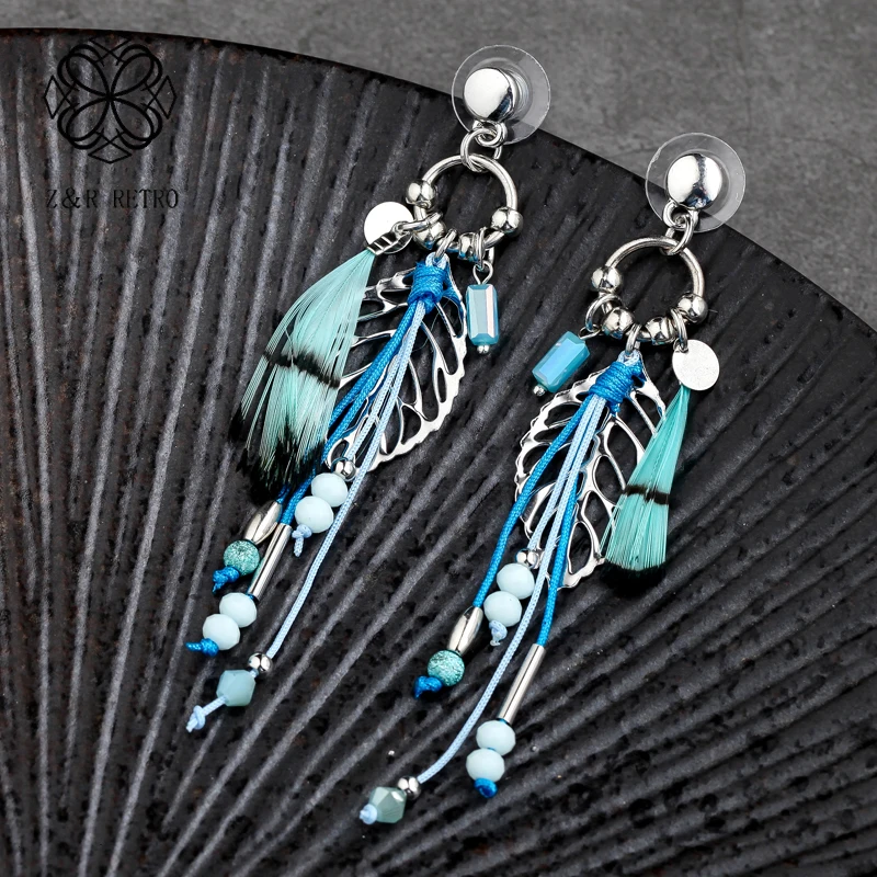 

Glass Bead Stud Earring Zinc Alloy Feather Charm Unicorn Earrings For Female 2018 Earrings Stud Wedding Party Jewelry HE071