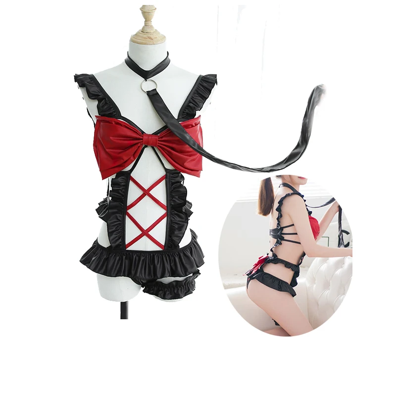 

Japanese SM Binding Theme Lolita Girl Underwear Women lingerie Anime Cosplay Sa AV Stra Private Cutout PU Leather photo Set Gift