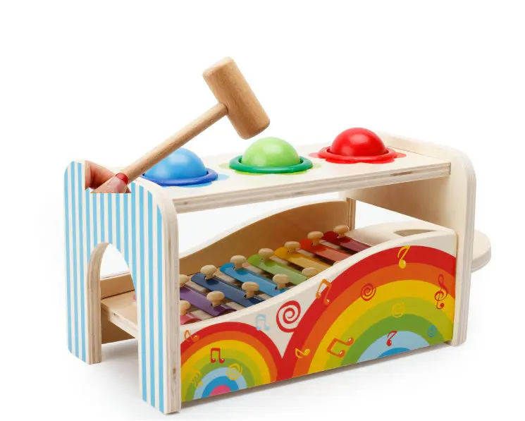 Educativos de Madeira do Bebê Clássico das Crianças de Treinamento Música Multifuncional Batendo Mesa Brinquedos Knock Precoce Fabricante Ruído Brinquedo 7 Música multifuncional batendo mesa brinquedos educativos de