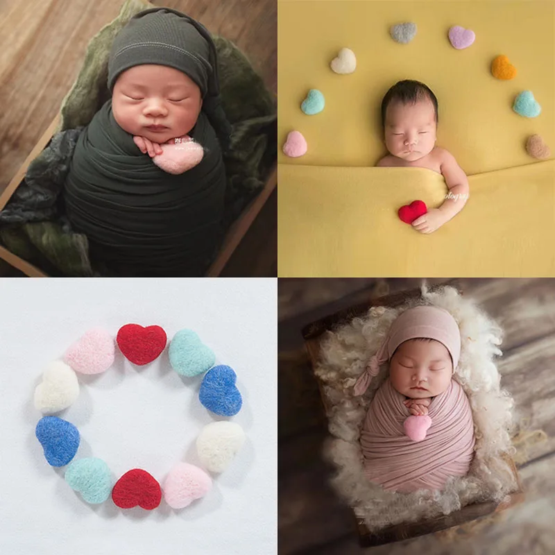 Newborn Handmade Wool Felt Heart Shape Photography Studio Props Infant fotografia Accessories Baby Girl Boy Photo Shoot Props