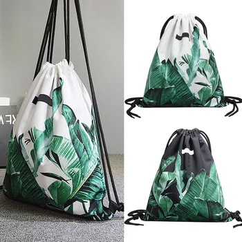 

Drawstring Backpack Women Lightweight Fitness Travel Bag Tropical Plants Printed Cloth Bags AB@W3