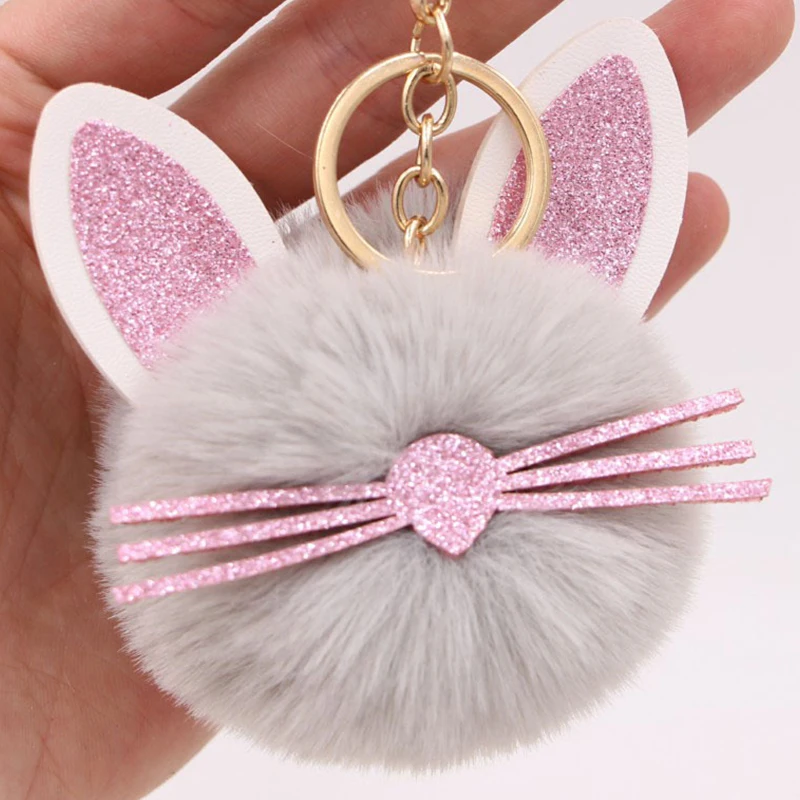 

Fluffy Rabbit Fur Ball Cat Key Chains Car Keyring Pendant Pompon Animal Keyholder Women Bag Charm Jewelry Accessories Chaveiros