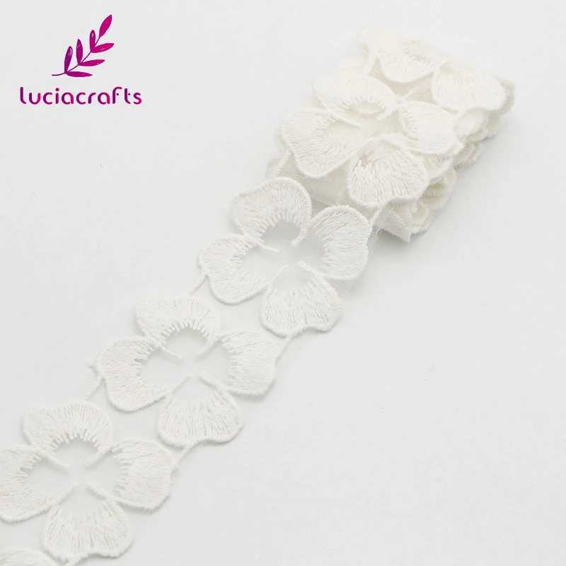 Lucia crafts 5 см Хлопок Вышитая аппликация цветок кружева ленты головной убор аксессуар для одежды Сделай Сам 1 ярд/лот N0819 - Цвет: White