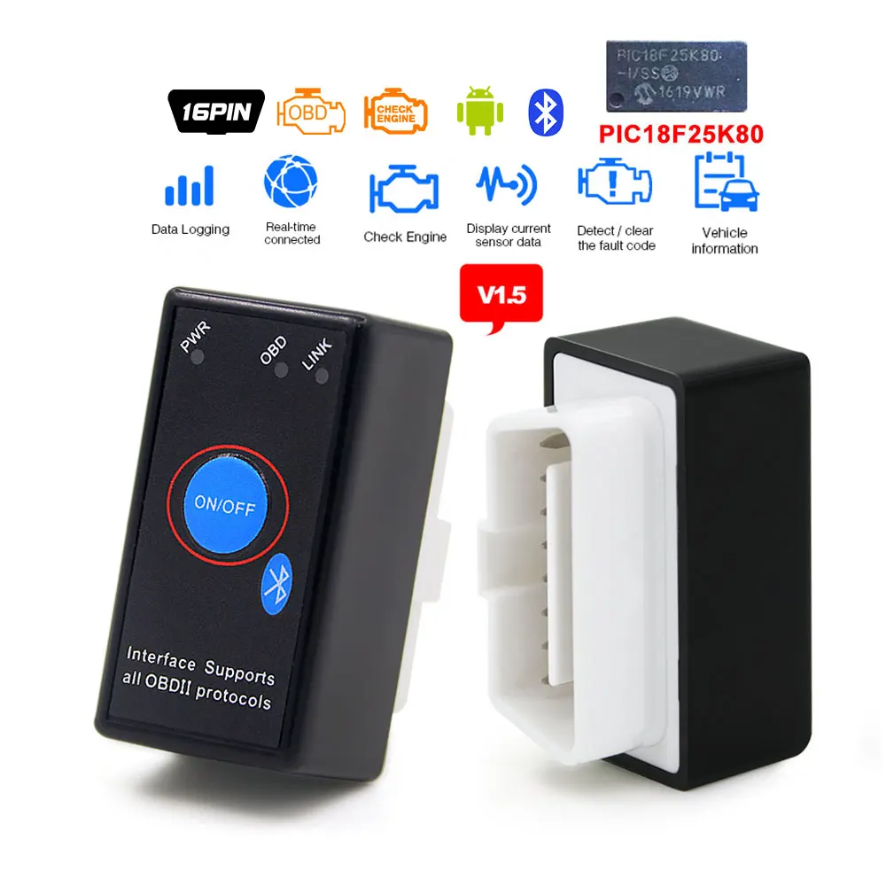 OBD2 сканер ELM327 Bluetooth/Wifi V1.5 с PIC18F25K80 диагностический obd2 bluetooth obd ii ELM 327 для Android/PC диагностический инструмент - Цвет: SC02-P01 V1.5 PIC