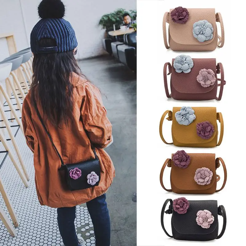 

High Quality Leather Shoulder Bag Kids Baby Girls Flower Messenger Bag Small Handbag Shoulder Bag