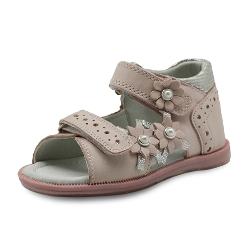 Apakowa/сандалии для девочек; летняя модная детская обувь с цветами; кожаная обувь принцессы на плоской подошве; детская обувь; обувь с поддержкой стопы; европейские размеры 19-23 - Цвет: Pink