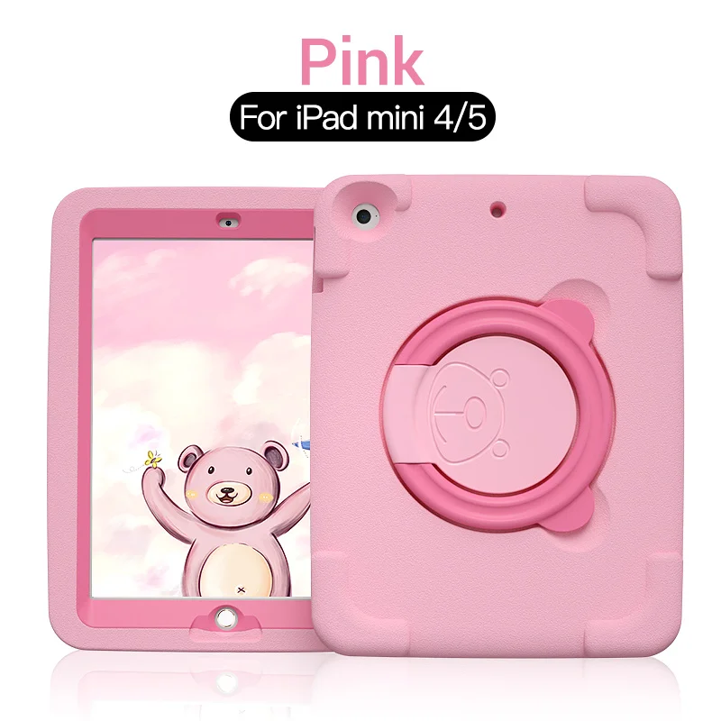 PZOZ Mooie veilige hoes voor iPad Air 2 Pro 9.7 inch Mini 1 2 3 4 5 Houder EVA hoes Druppelbestendig Schokbestendig Kinderen Zacht Niet-toxisch Kindercasus Stentkoffer Vouw Folio Koffer Beschermend omhulsel - Цвет: Mini 4 5 Pink