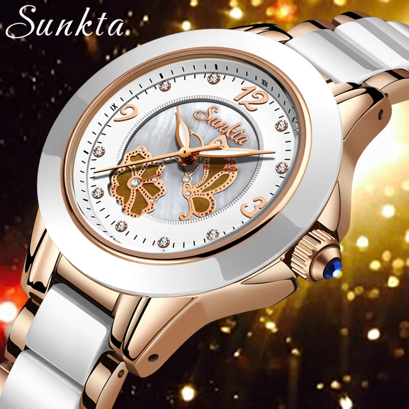 

SUNKTA Fashion Women Watches Rose Gold Ladies Bracelet Watches Reloj Mujer 2019New Creative Waterproof Quartz Watches For Women