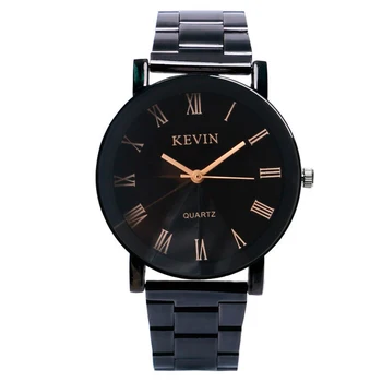 

Simple KEVIN Watch Roman Number Dial Men Women Black Stainless Steel Bracelet Band Quartz Analog Wristwatches Charm Fashion