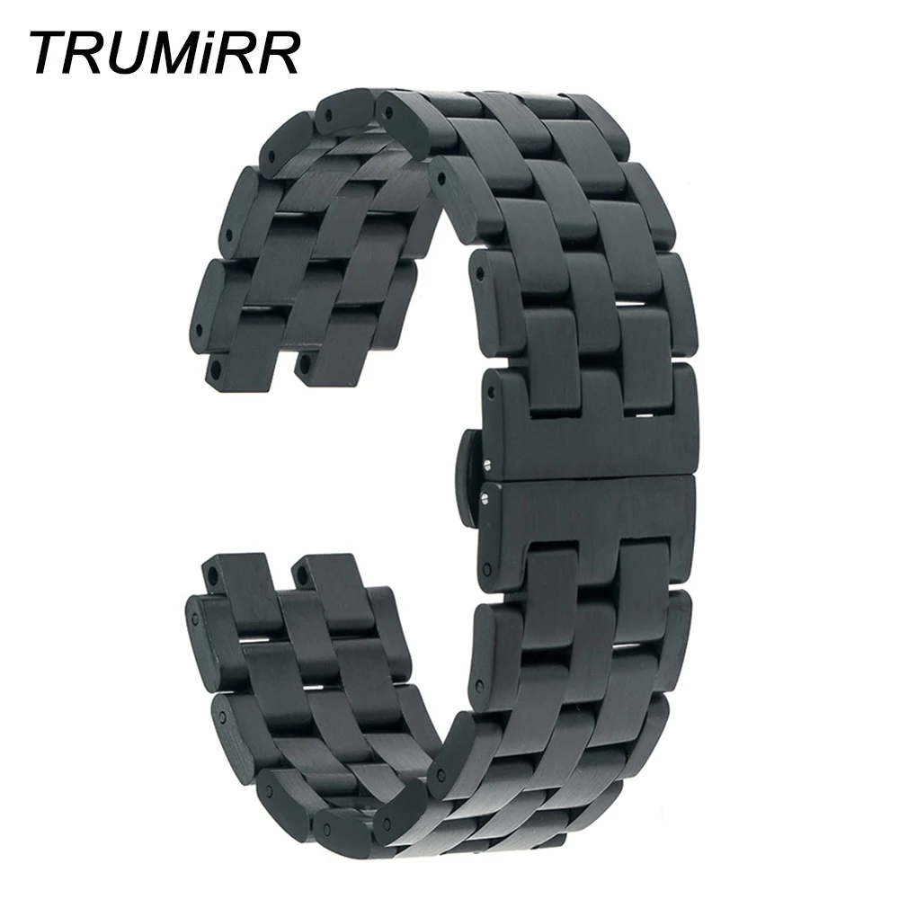 

22mm Stainless Steel Watchband for Pebble Steel 2 Watch Band Butterfly Buckle Bracelet Strap w/ all Links Removable Black Silver