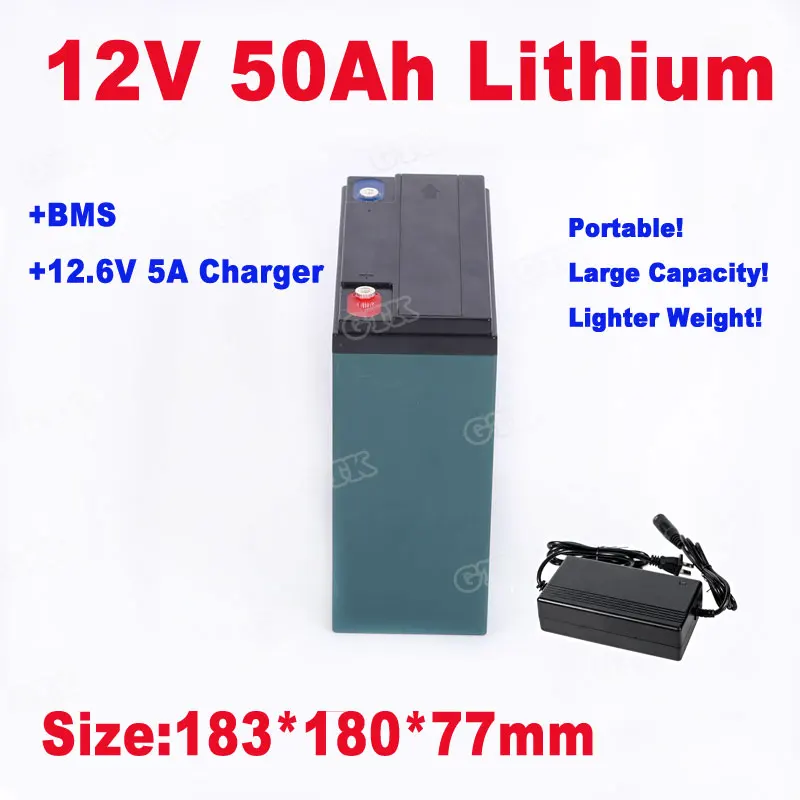 

lithium ion battery pack 12v 50ah with BMS for 350W LED Light /CCTV Camera/inverter/Door supervision Security equip+5A charger