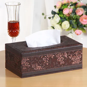 

European retro rectangle tissue boxes PU leather tissue cover box for napkin stissue storage box for home decoration PZJH041A