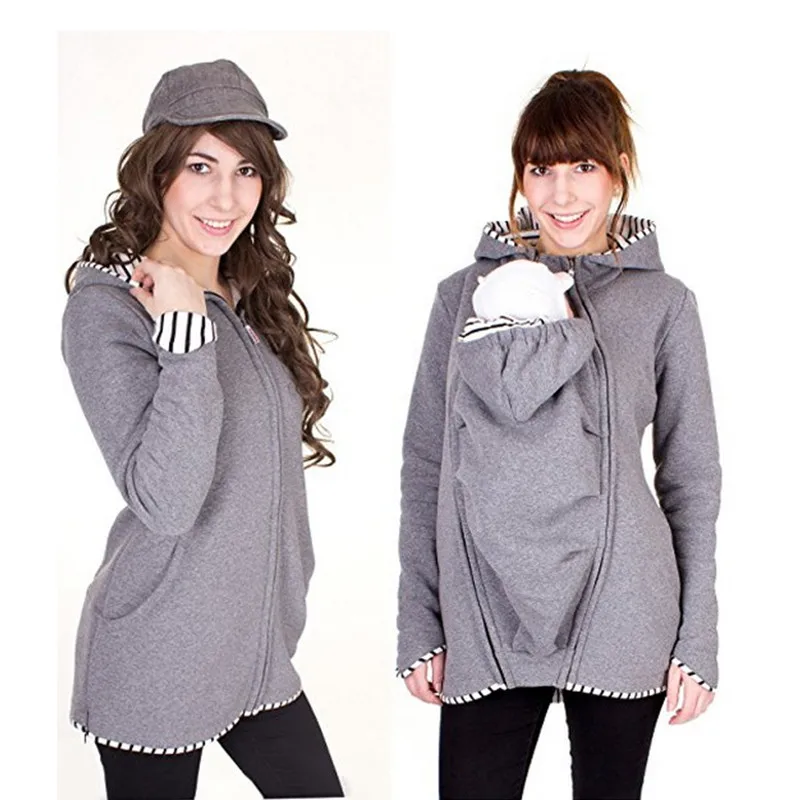 Hoodie Maternity Women Clothes Baby Kangaroo Carrier Jacket Spring Autumn Pregnancy Coat With Zipper Pocket B0017