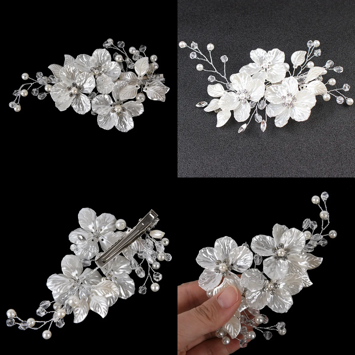 Bridal Crystal kwiat perłowy klips do włosów styl w kwiaty Barrette włosy ślubne biżuteria druhna ślubne akcesoria do włosów