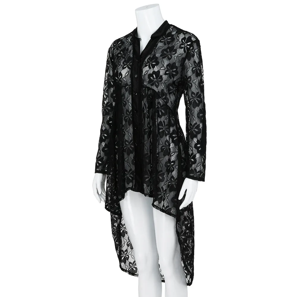 Женская Черная кружевная Цветочная блузка, сексуальные прозрачные топы, блузка, женская одежда, летняя