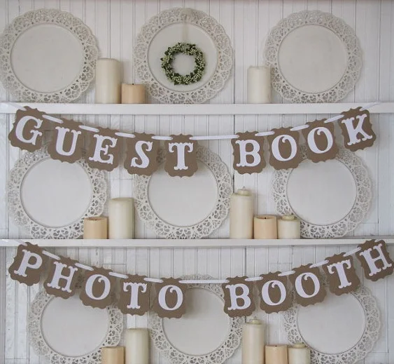 

1 Set GUESTBOOK +1 Set PHOTOBOOTH Wedding Banner Rustic Wedding Decoration Flag Garland Wedding Sign Party Decorations