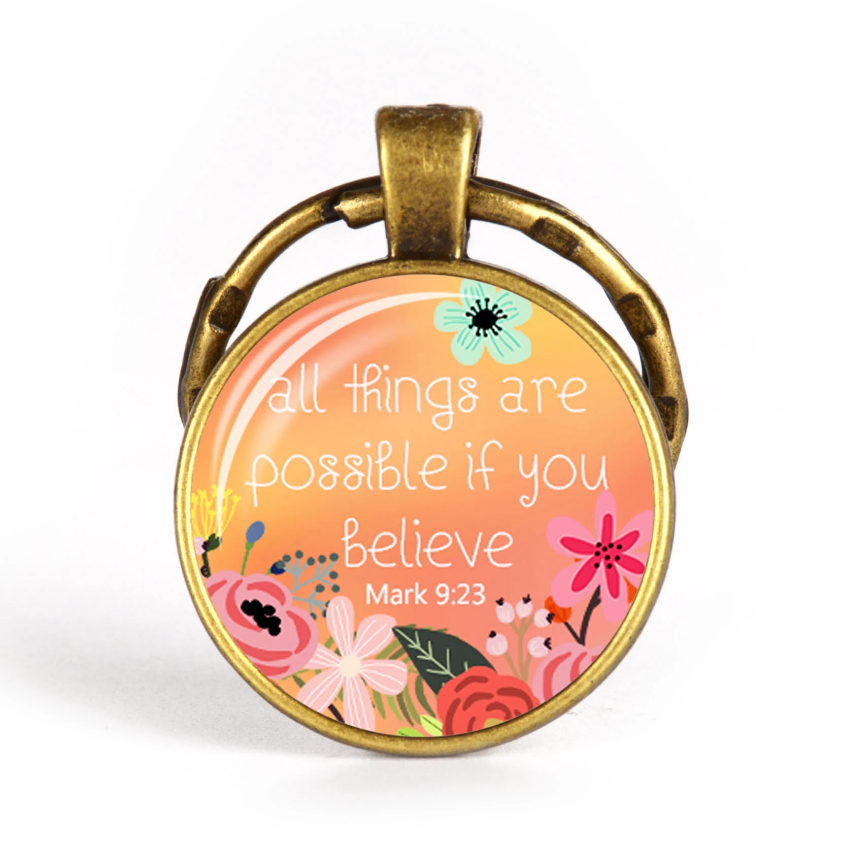 

Christian Keychain Glass Pendant Bible Verse Key Chains Spiritual Quote Antique Bronze Key Ring Scripture Faith Jewelry