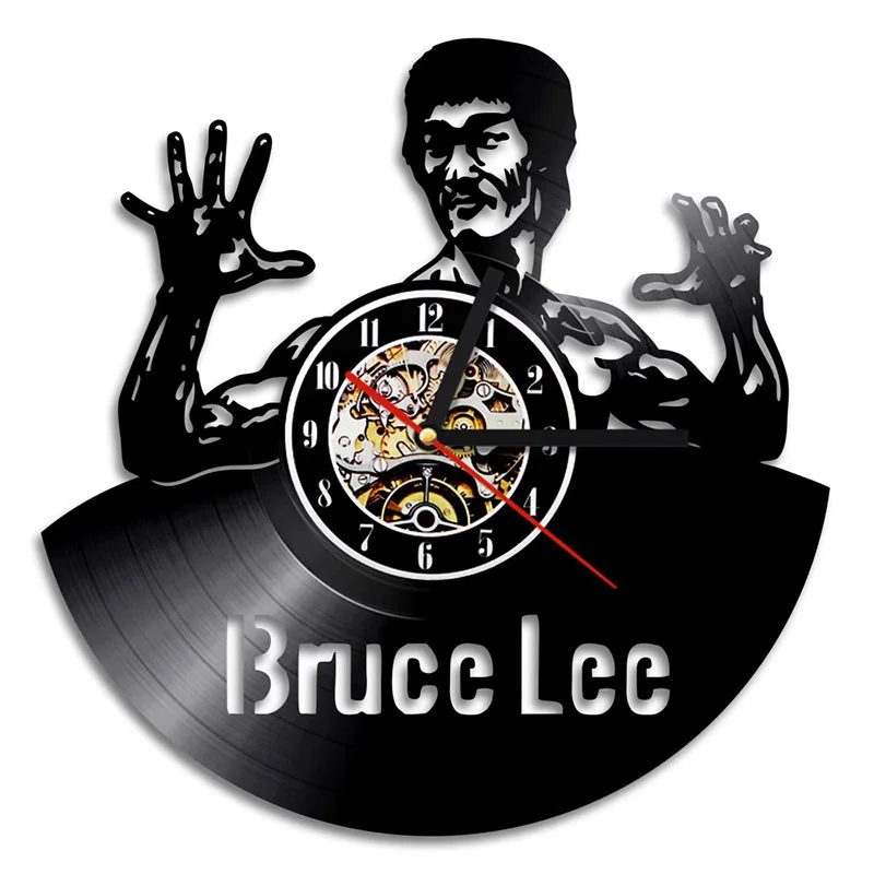

3D Hollow Kung Fu Master Bruce Lee Design Vinyl Record Clock Home Wall Art Creative CD LED Clock Vintage Style Room Decor