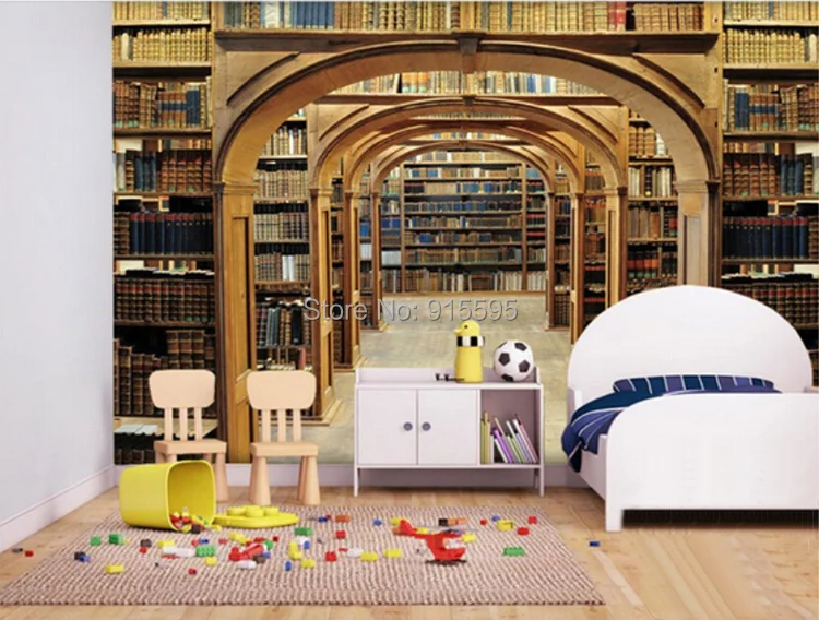 На заказ Фреска ретро ностальгия 3D стерео книжная полка обои спальня кабинет библиотеки нетканые обои отель Ресторан настенная роспись