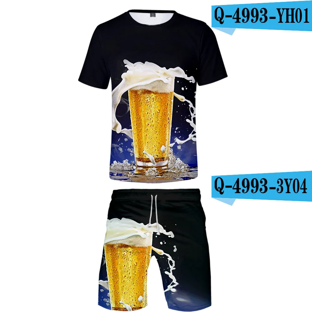 3D пиво oktoberfest день прохладный комплект из двух предметов с круглым вырезом футболка+ короткие пляжные брюки Harajuku мужская летняя уличная harajuku Мужской комплект - Цвет: Q4993