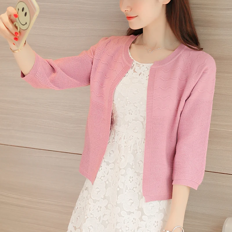 

Seven new spring sleeve cardigan female Korean loose solid thin coat short all-match Knit Shawl female
