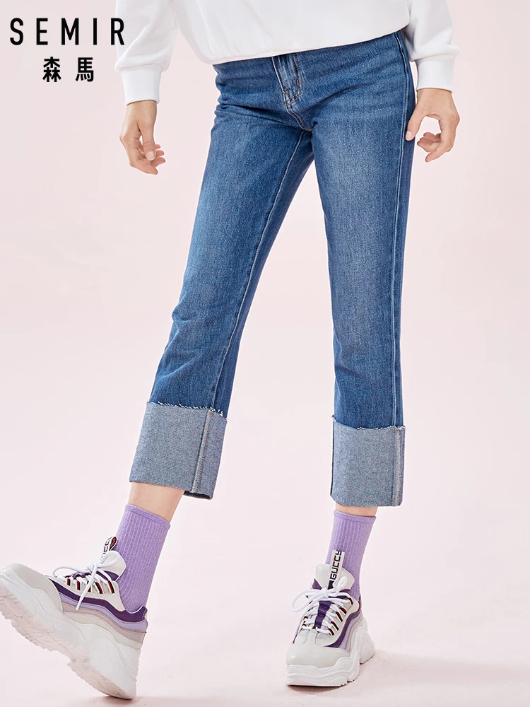 

SEMIR Women High Rise Washed Jeans Regular Fit Straight-leg Jeans Girls Cropped Jeans with Rolled Hem Crop Pants Fashion