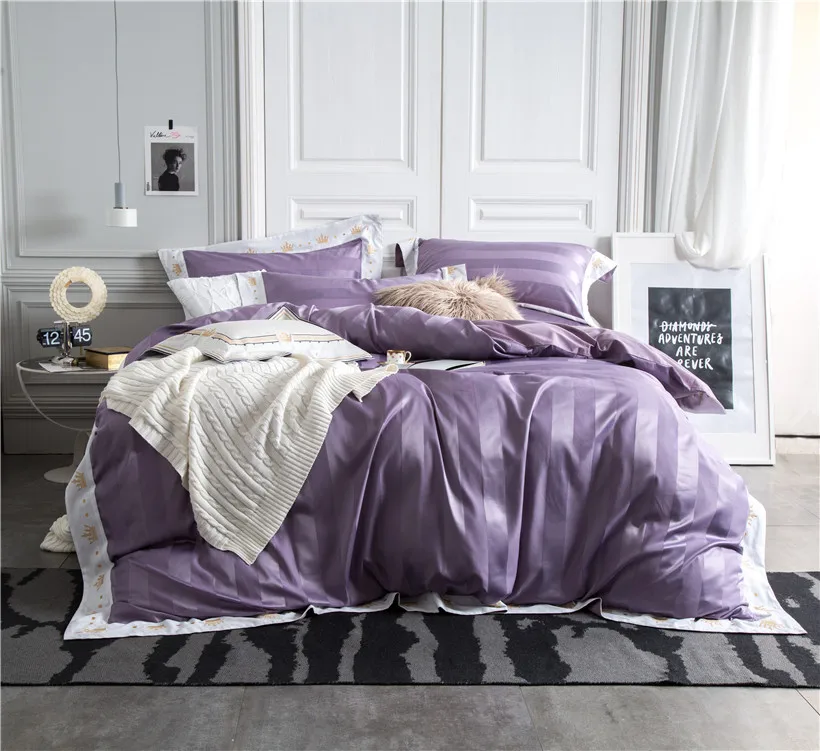 

Coffee Blue Stripe Bedding set Queen King size Bed set Bed sheet/Fitted sheet Duvet cover sets juego ropa de cama linge de lit