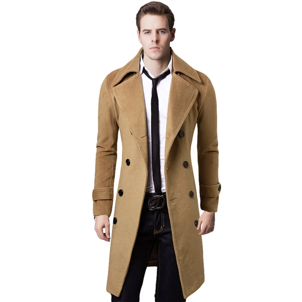 XXL Overcoat Double breasted Long Trench Coat Men Windproof Sobretudo ...