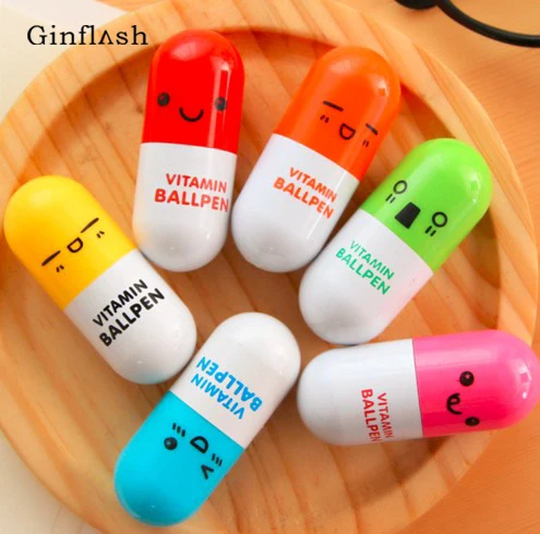 

10pcs/lot DIY Cute Kawaii Cartoon Pill Ballpoint Pen Ball pen Creative Item School Supplies color random OWT047