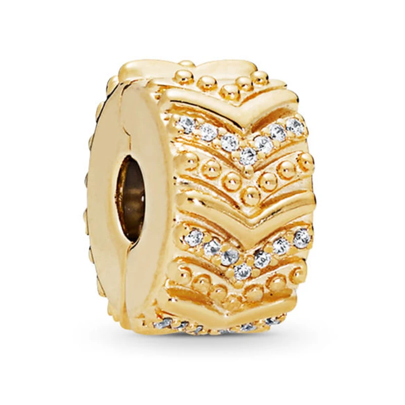 

2019 NEW Spring 100% 925 Sterling Silver Stylish Wish Clip Shine Gold & Clear CZ Charm Bead Fit Women Original Bracelet DIY Gift