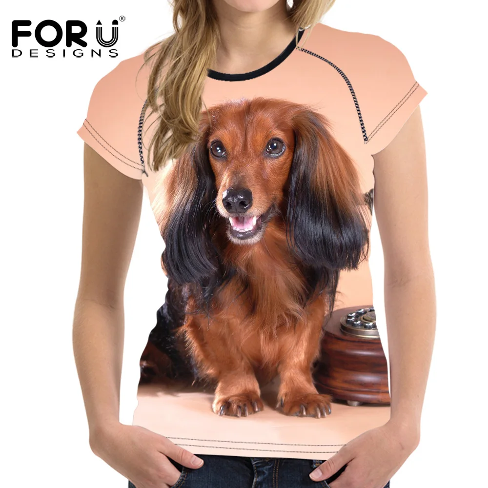 FORUDESIGNS/забавная 3D Футболка с принтом таксы и собаки Женская футболка короткими