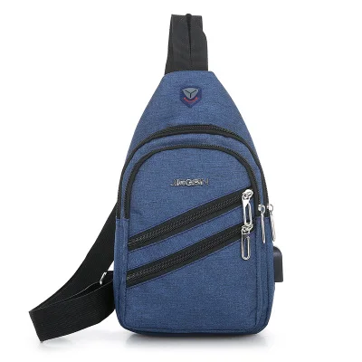 Новинка, USB зарядное устройство, нагрудная сумка, Корейская, через плечо, слинг, нагрудная сумка, мужская повседневная сумка через плечо, мужская сумка через плечо - Цвет: Blue