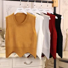 Новая модная женская одежда для взрослых женщин Весна и осень короткий студенческий без рукавов свитер жилет вязаный