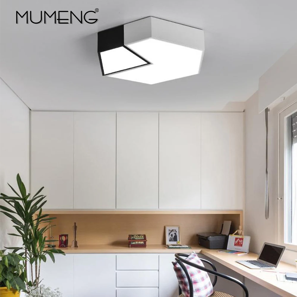 

Modern LED Ceiling Light Creative Simple Hexagon Lighting Fixture Office Bedroom Living Room Study Room Panel Remote Control