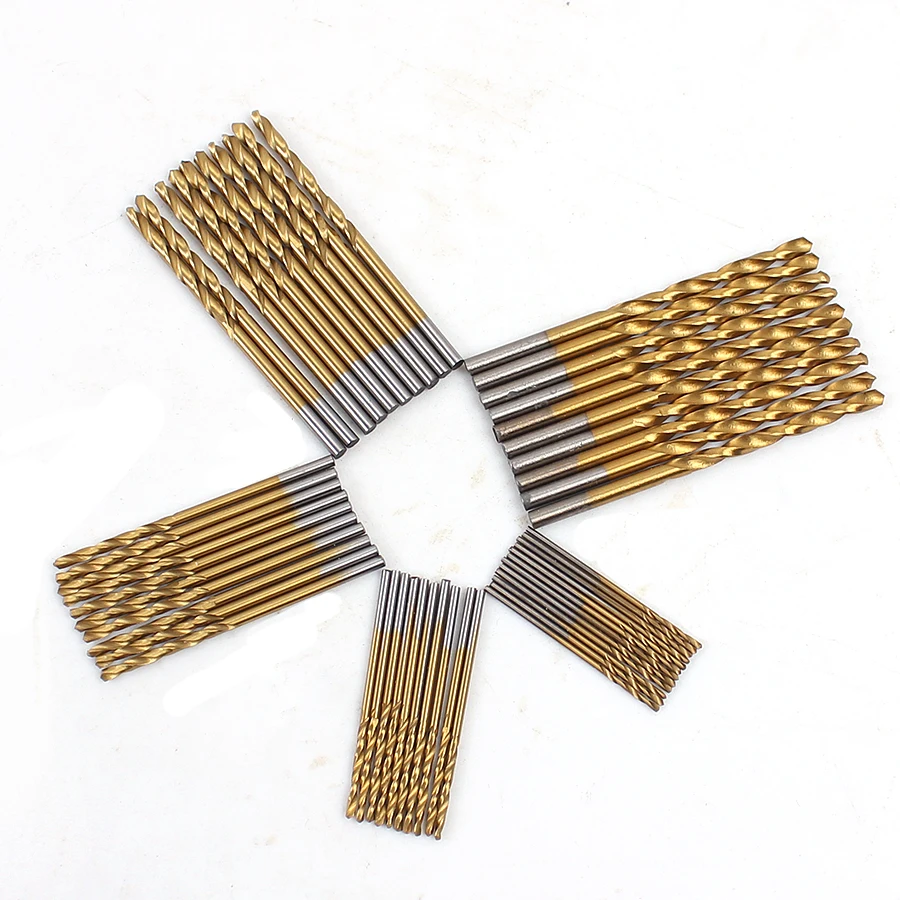 

MainPoint 50Pcs/Set Twist Drill Bit Set Titanium Coated HSS Drill Bits Woodworking Wood Tool 1/1.5/2/2.5/3mm For Metal