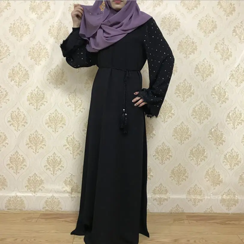 

Muslim Adult lace Robe Musulmane Turkish Dubai Fashion beading kimono Muslim Abaya Dress Arab Worship Service abaya Wq1086