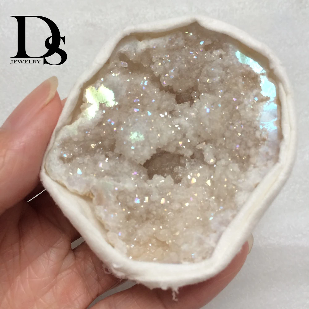 Натуральный агат фрагмент жеоды Drusy Druse кварцевый гальванический кластер