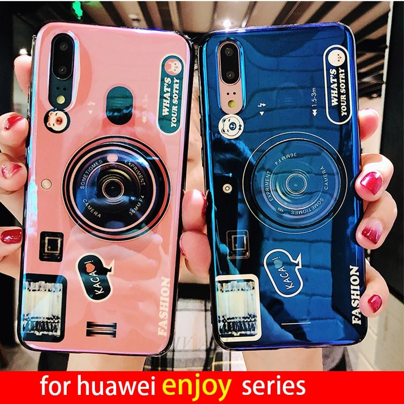 cute couple camera phone holder case for huawei enjoy 7 8 plus 8e lite youth 7s honor play stand grip tpu silicone cover coque |