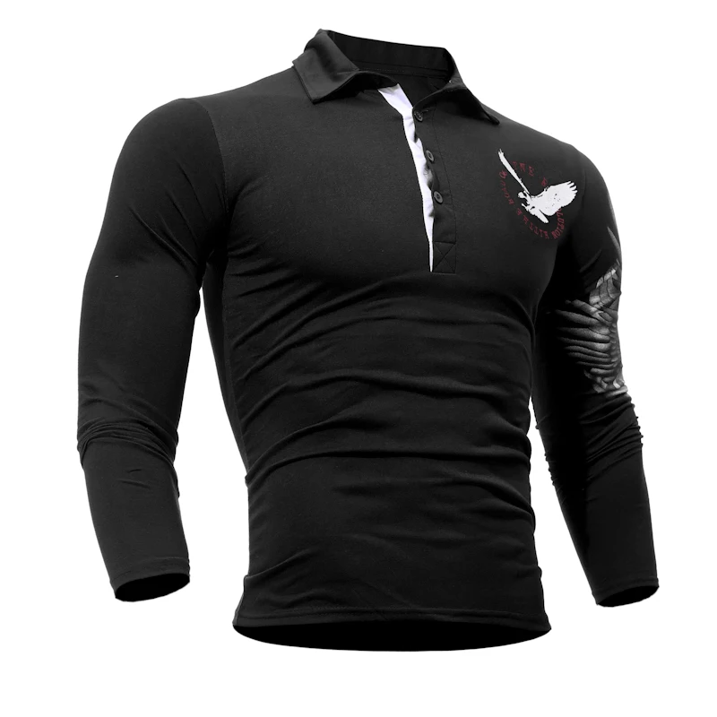 HaiFux T Shirt Men 2018 Brand Male Long Sleeve Hip Hop Solid Eagle Printing T-Shirts Mens Casual Slim T-shirt Tops | Мужская одежда