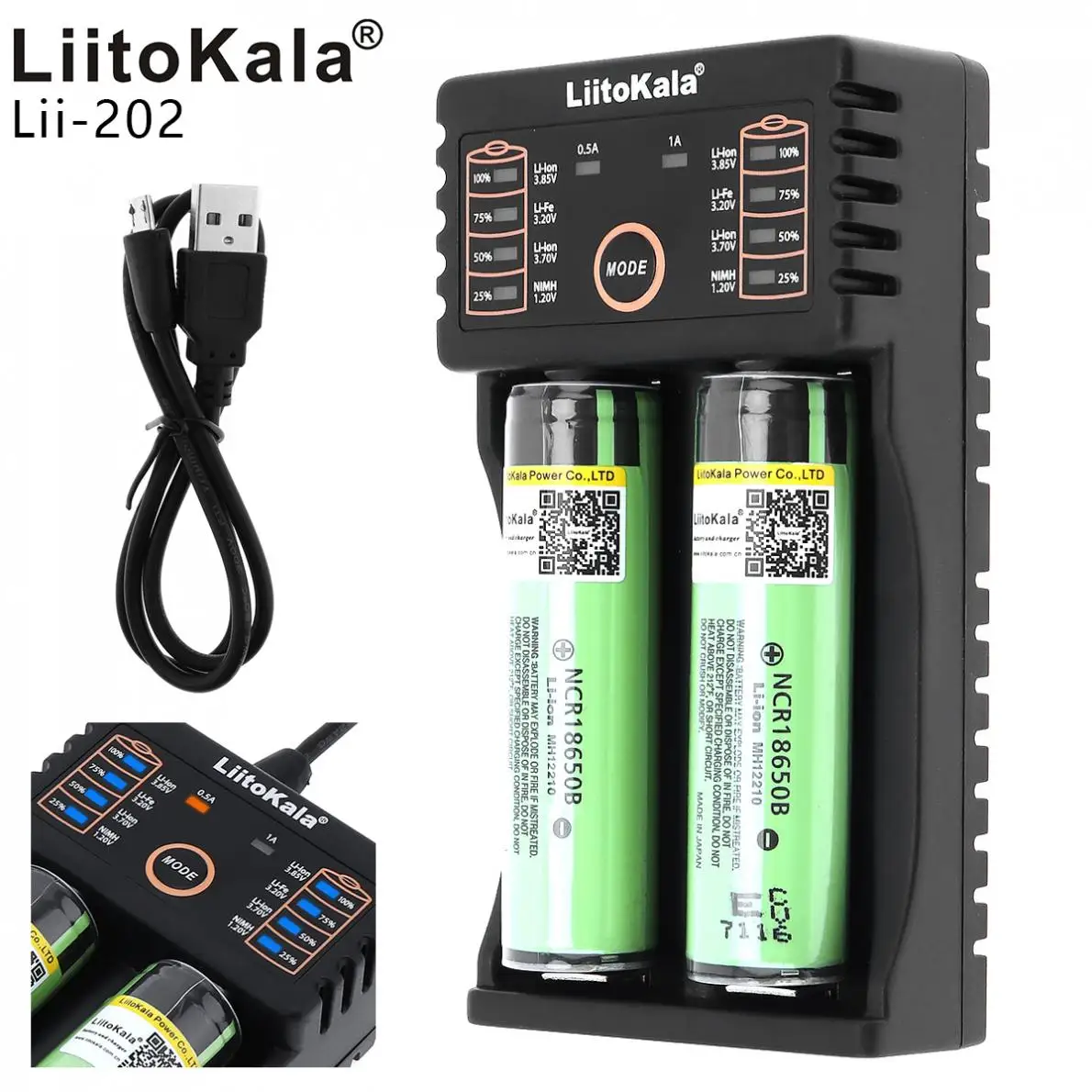 

Liitokala 2pcs18650 NCR18650B 3.7V 3400mAh Li-ion Rechargeable Battery with Protected PCB + 2 Slots USB Smart Charger