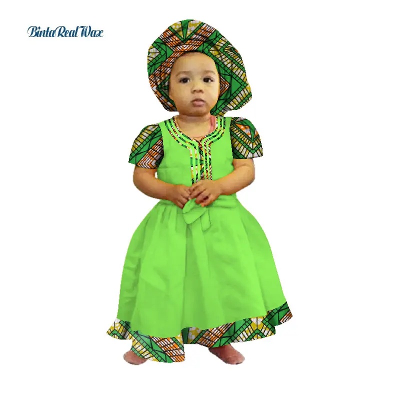 Платья-пачки с повязкой на голову для маленьких девочек; хлопок; Детские платья с принтом в африканском стиле; детская одежда в африканском стиле; Bazin Riche; WYT229 - Цвет: 17