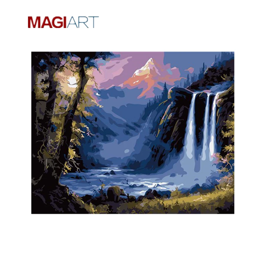 Painting by numbers on canvas,Landscape Bear and waterfall DML032,DIY