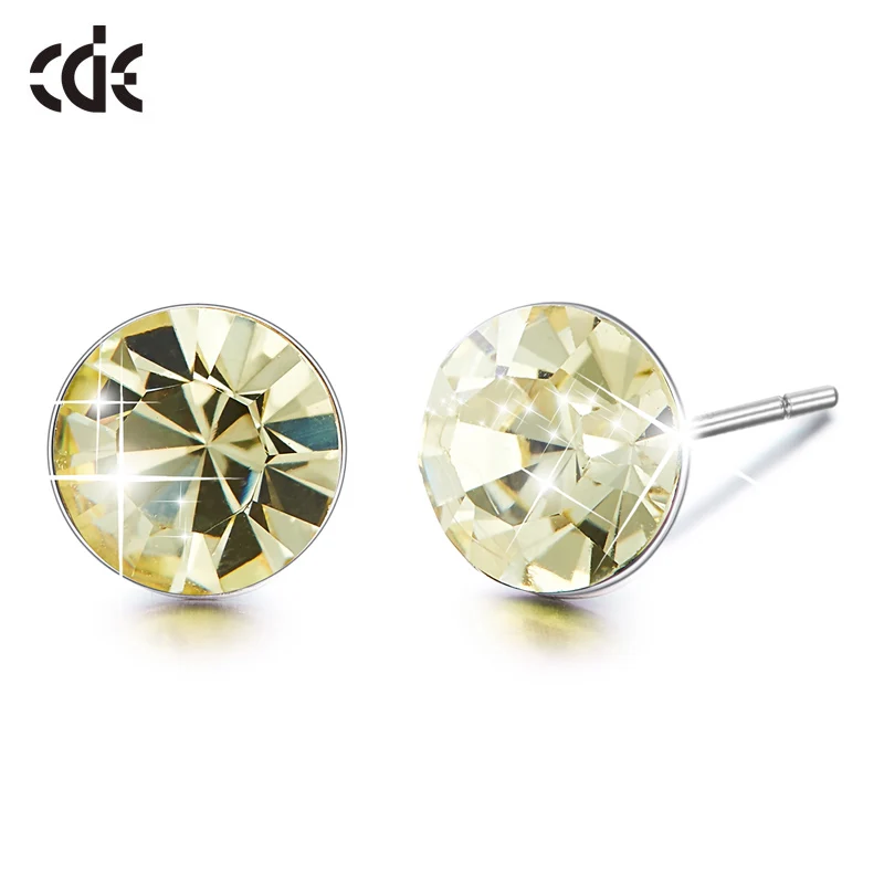CDE 925 пробы серебряные серьги, украшенные кристаллами, круглые геометрические серьги-гвоздики для женщин, ювелирные изделия для ушей - Цвет камня: Gold
