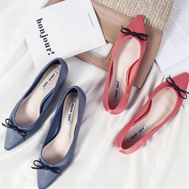 

Elegant Office ladies shoes upscale silk microfiber flat loafers 2019 brand satin soft bowtie moccasins pointy espadrilles women