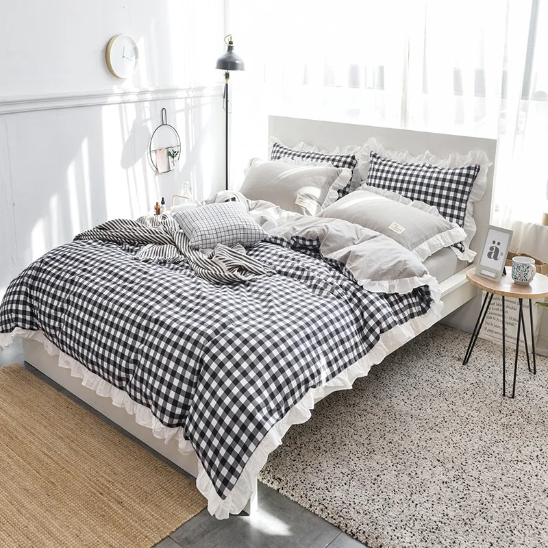 

2018 new bedding set 100% cotton 4pcs set bed linen Flounced queen bed comforter set ropa de cama Duvet Cover Sets twin queen