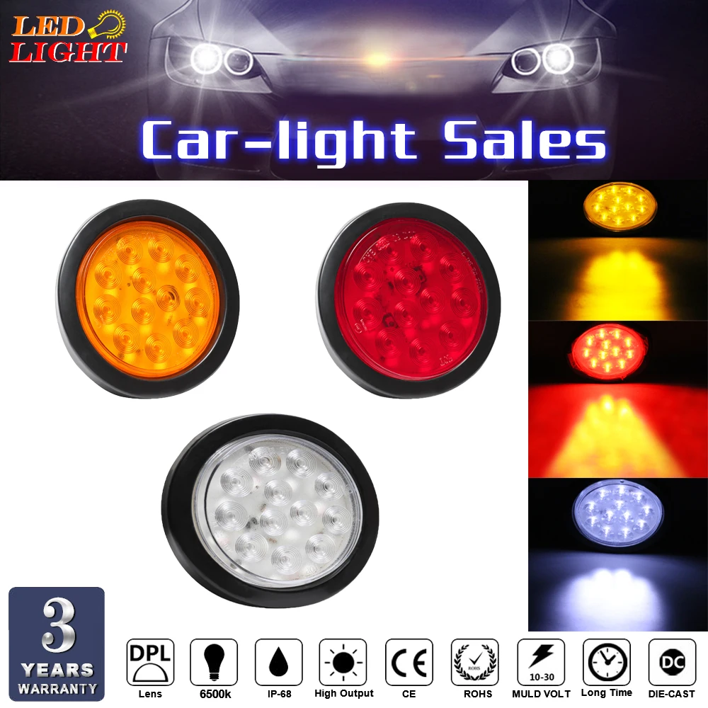 keyecu 2X 4" Round 12 LED Brake Stop Tail Light Grommet Plug for Truck