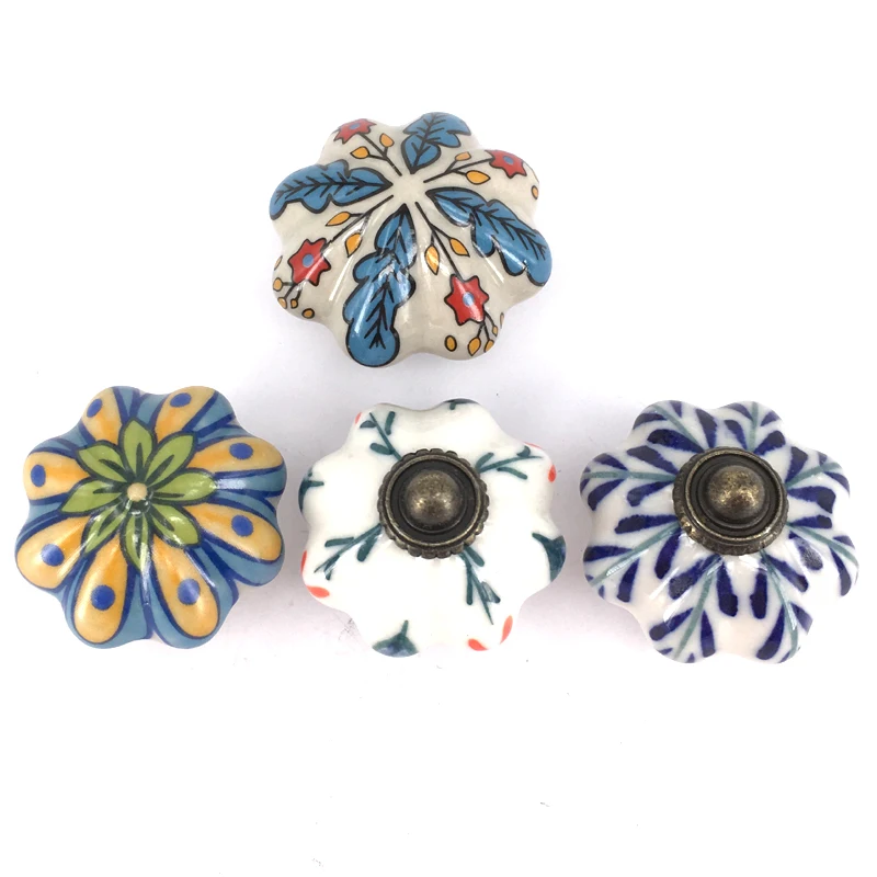 Flower Leaf Hand painted Ceramic Dresser Knobs Kids Porcelain