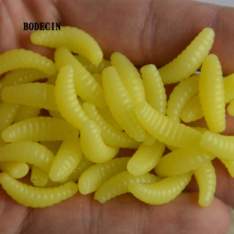 100PCS Set 2cm 0.3g Maggot Grub Soft Lure Baits smell Worms Fishing Lures For Fish Carp Tackle Bread Bug Bionic Grub Baits Trout (10)