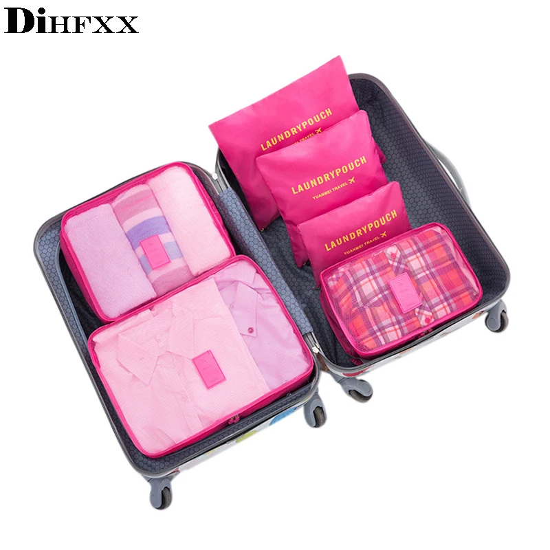 

6PCS/Set High Quality Nylon Cloth Travel Mesh Bag Luggage Organizer Packing Cube Organiser Travel Bags Travel accessories DX-22