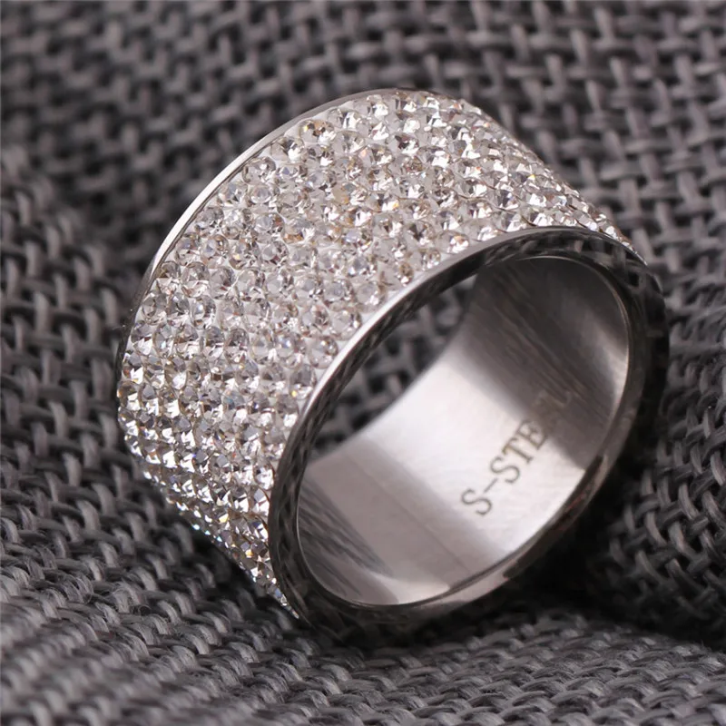 Modyle Full Crystal Rings For Women Man Wedding Ring Silver-color Stainless Steel Promise Jewelry